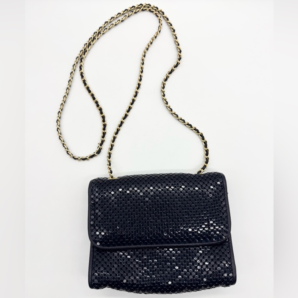 Whiting & Davis Vintage Metal Mesh Snap Flap Chain Strap‎ Crossbody Navy - Small